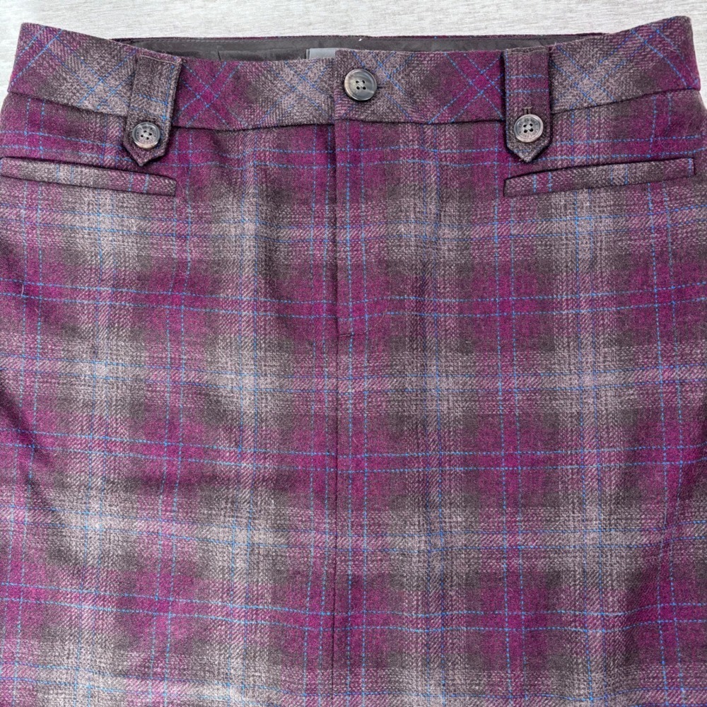 NWT Eddie Bauer Wool Plaid A-Line Midi Skirt Brown Maroon Womens Tall Sz 10